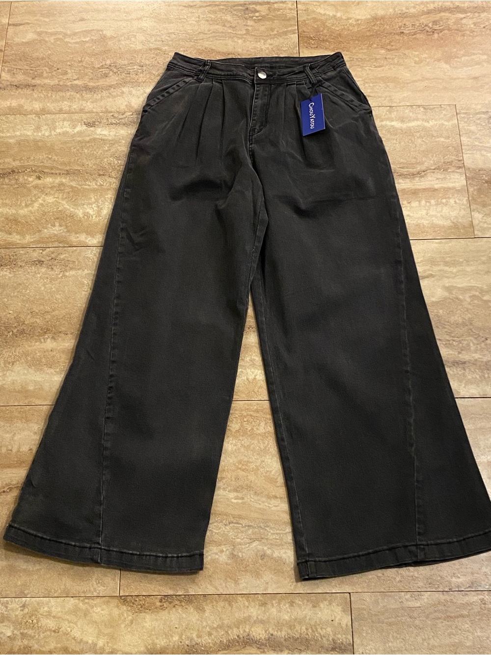 Women’s Chouyatou Black Wide-Leg Baggy Jeans Size S